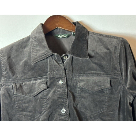 Eddie Bauer Shirt Womens Medium Brown Faux Suede Button Up Cabincore Shacket M - Picture 2 of 7